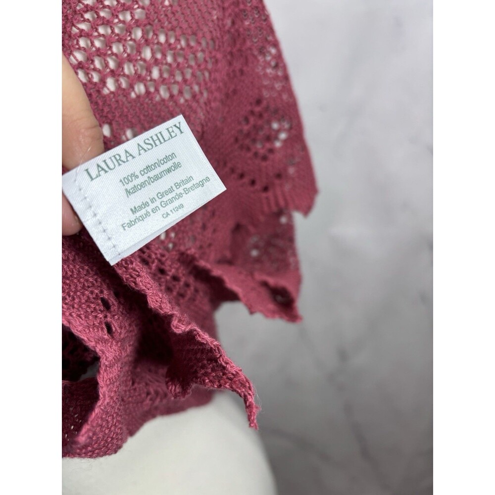 Vtg Laura Ashley Pointelle Crochet Knit Scarf Shawl Great Britain Cottagecore UK - Picture 3 of 13